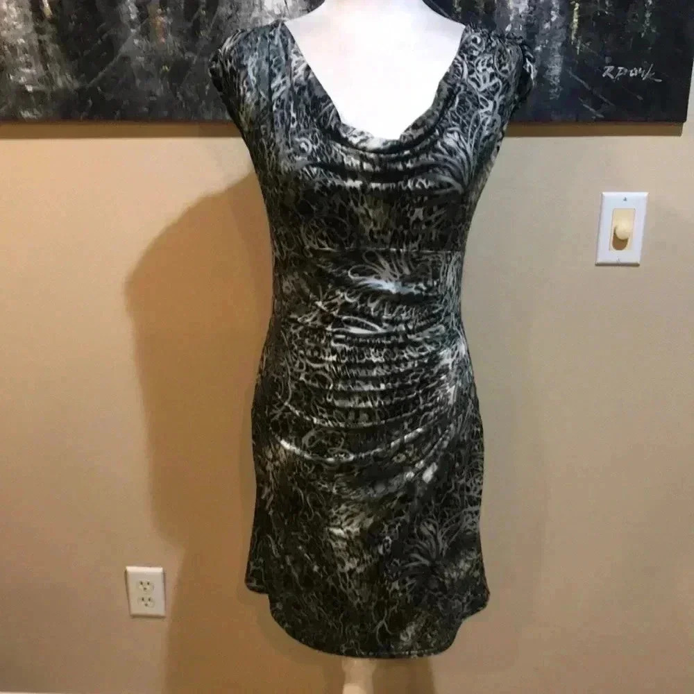 Boston Proper Jersey Drape Neck Sheath Dress Cinched Waist-S